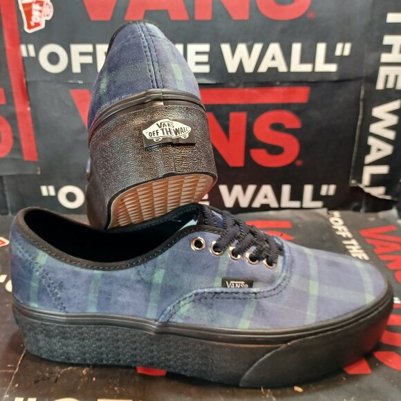 Vans Men's 8/Women's 9.5 Authentic Stacked Velvet Plaid Green Black Blue - Picture 1 of 12